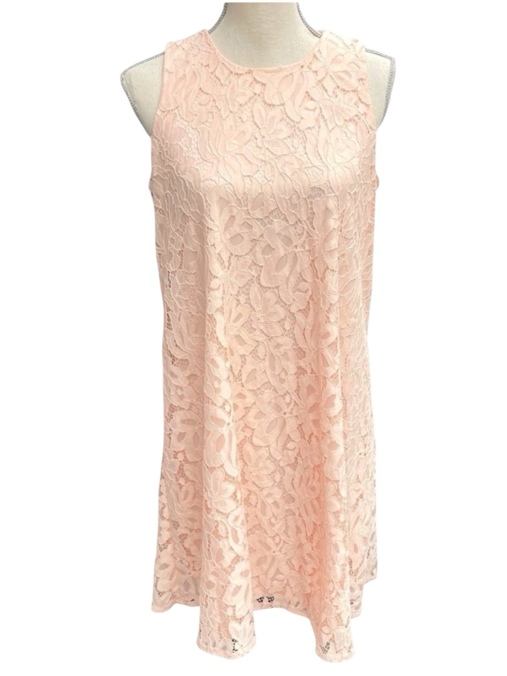 Tommy Hilfiger Peachy Pink Lace Crew Neck A-Line Sleeveless Dress (8)